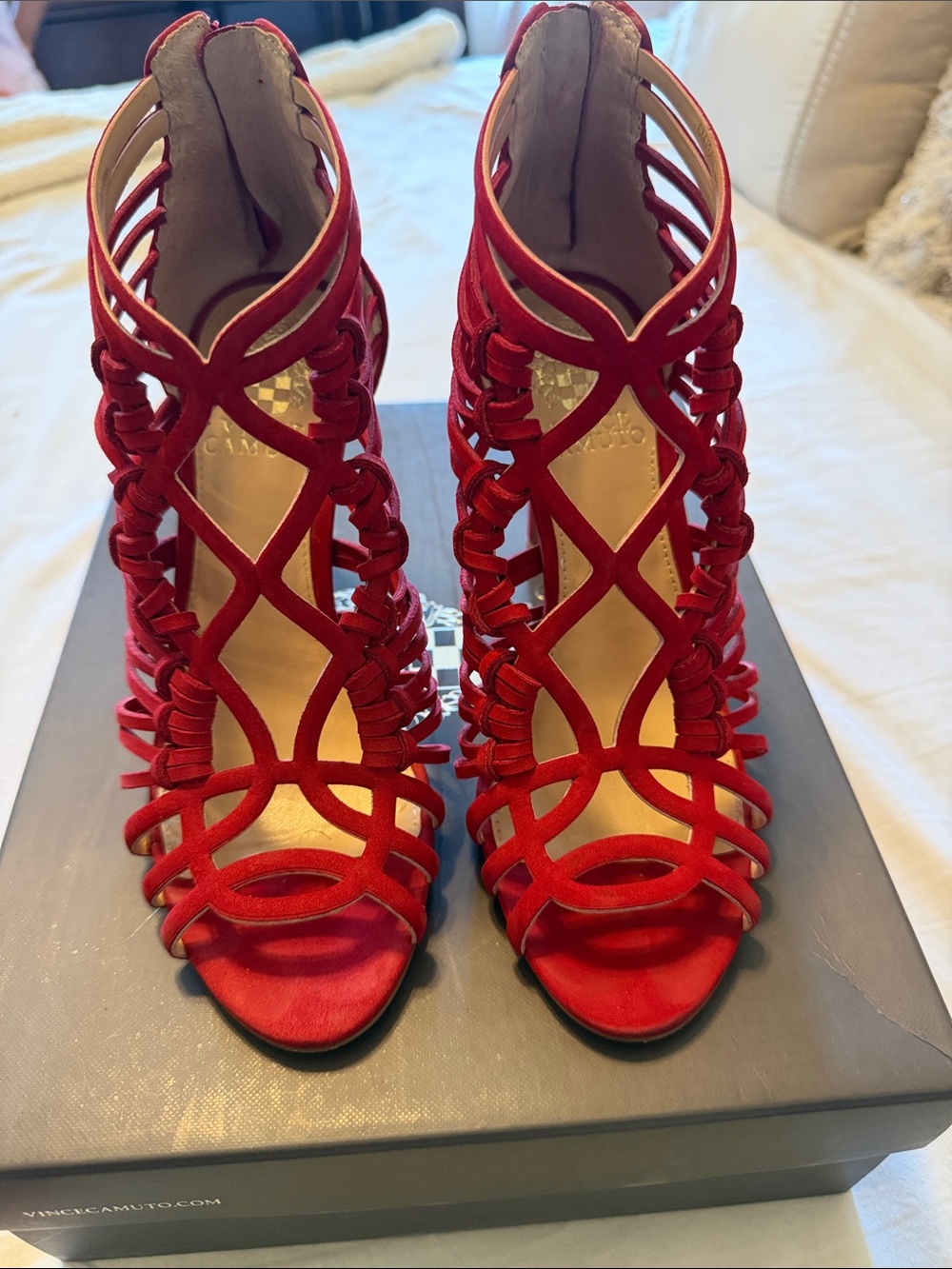 Vince Camuto Red Strappy Cage High Heel Sandals
